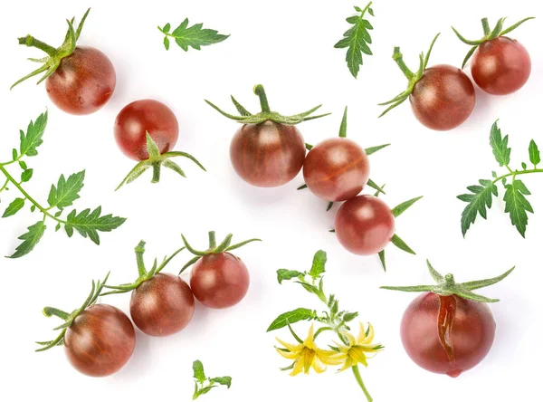 Fresh Ripe Cherries Tomato Green Peduncle Isolated White Royalty Free Stock Images