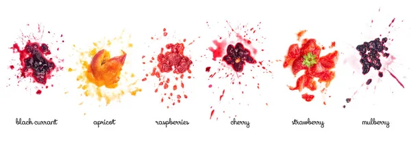白で分離された熟した有機果実と果実のセット ストック画像