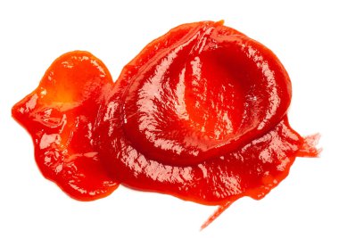 Ketçap ya da domates püresi beyaz arka planda izole edilmiş.