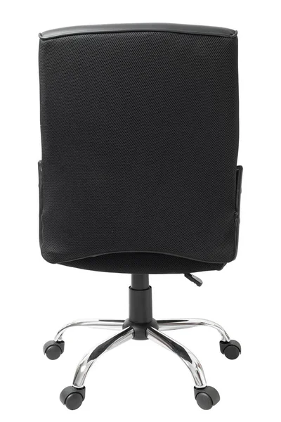 Zadní Pohled Černou Koženou Kancelářskou Židli Izolovanou Bílé Výstřižkovou Dráhou — Stock fotografie