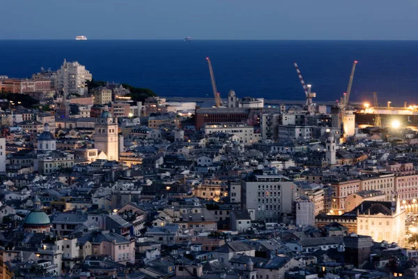 Ville Gênes Vue Panoramique Centre Dans Soirée Images De Stock Libres De Droits