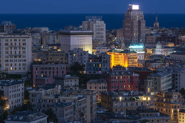 Stad Genua Panoramisch Uitzicht Het Centrum Avond Stockfoto