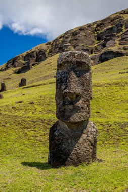 Paskalya Adası 'ndaki Rano Raraku Volkanı' ndaki Moai heykelleri, Rapa Nui Ulusal Parkı, Şili