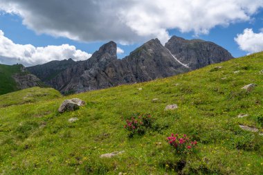 Bulutlu Dolomitler Gusela dağı, Passo di Giau ve Ra Gusela zirvesi. Konum yeri Dolomiti Alpleri, Cortina d 'Ampezzo, Güney Tyrol, İtalya, Avrupa.