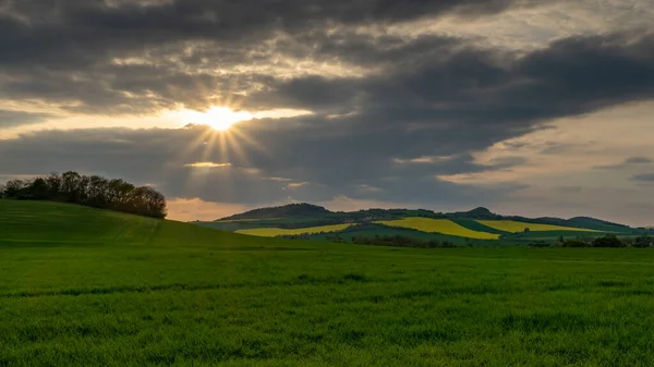 stock image sunset of the Czech Central Mountain (Czech Republic) Europe.