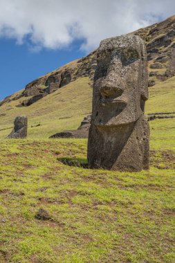 Paskalya Adası 'ndaki Rano Raraku Volkanı' ndaki Moai heykelleri, Rapa Nui Ulusal Parkı, Şili