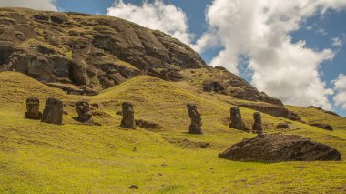 Eski Moais grubu Rapa Nui Ulusal Parkı 'nda, Paskalya Adası' nda.