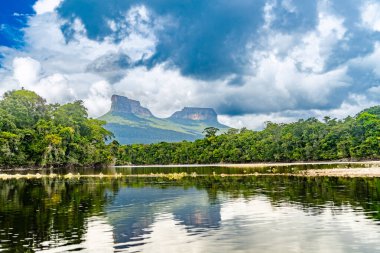 Venezuela 'daki Canaima Ulusal Parkı Dağları ve Kanyonlarının Manzarası