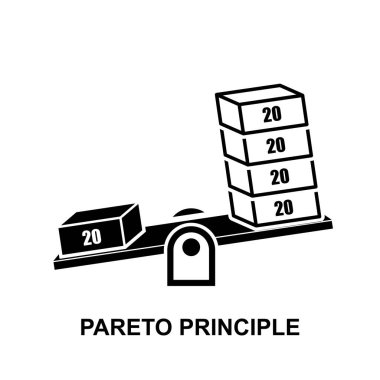 80 and 20 balance on scale, pareto principle scale,80/20 principle isolated on background vector illustration. clipart