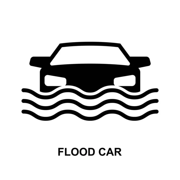 Значок Повені Автомобіля Затоплена Дорога Ізольована Фоні Векторні Ілюстрації Стоковий вектор
