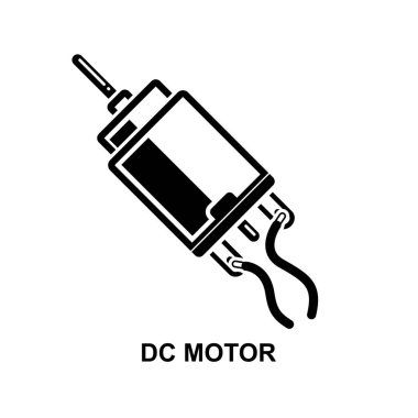 DC motor simgesi. DC motoru, arka plan vektör illüstrasyonunda izole edilmiş mekanik kuvvet üretmek için doğrudan akım (DC) kullanan bir elektrik motorudur..