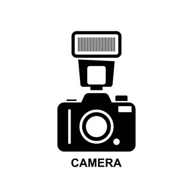 Kamera simgesi. DSLR fotoğraf makinesi arkaplan vektör illüstrasyonunda izole edildi.