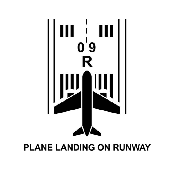 Планы посадки на иконку взлетно-посадочной полосы изолированы на фоновой векторной иллюстрации.