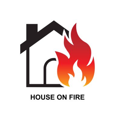 Ev alevler içinde. Yangın acil durumu ve ev güvenliği arka plan vektör çiziminde izole edildi.