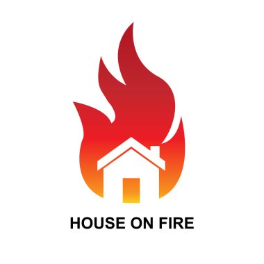 Ev alevler içinde. Yangın acil durumu ve ev güvenliği arka plan vektör çiziminde izole edildi.