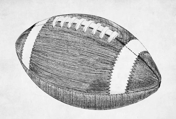 手描きでアメリカンフットボールをスケッチ 地面に眠るサッカーの黒と白の鉛筆のイラスト — ストック写真