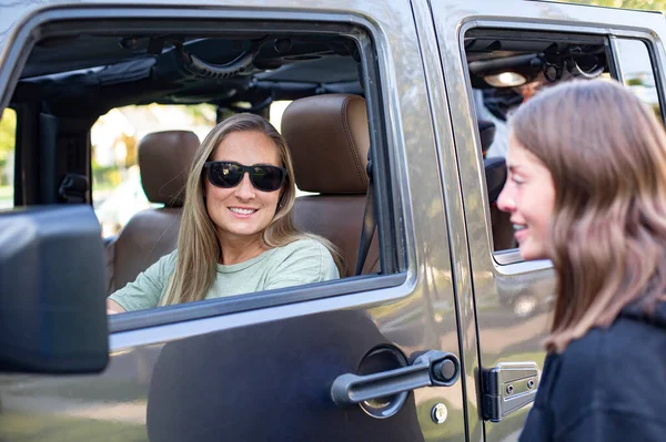 Happy Beautiful Female Driver Driver Seat Automobile Woman Ready Make — Fotografia de Stock