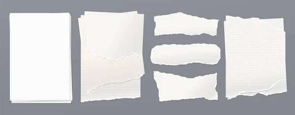引き裂かれた 裂かれたペーパー 柔らかい影が付いている白い空白のノートのペーパーの積み重ねのセットはテキストのための暗い灰色の背景にあります ベクトルイラスト ストックベクター