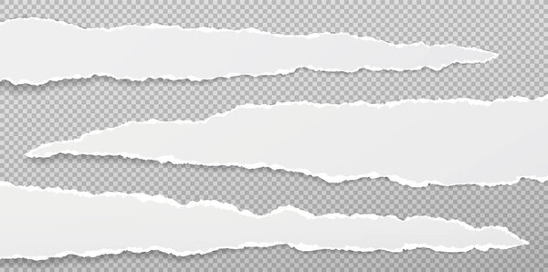 Torn, ripped white paper strips with soft shadow are on squared background for text. Vector illustration.