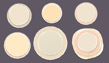 Yumuşak gölgeli yırtık yuvarlak kağıtlar metin veya reklam için koyu gri arka planda. Vektör illüstrasyonu.