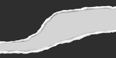 Yırtık kenarlı siyah kağıt şeritler ve yumuşak gölgeler metin veya reklam için kare arkaplanda. Vektör illüstrasyonu.