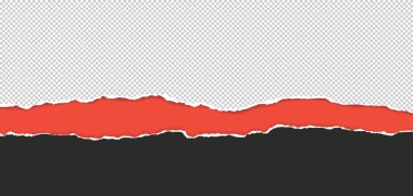 Yırtık kenarlı beyaz ve siyah şeritler ve yumuşak gölgeler yazı veya reklam için kırmızı arkaplanda. Vektör illüstrasyonu.
