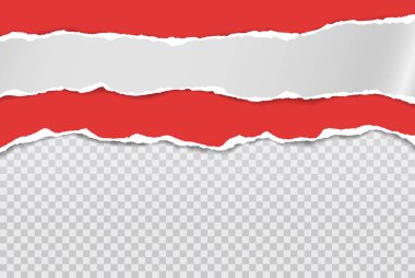 Yırtık, yırtık kırmızı ve beyaz yumuşak gölgeli kağıtlar metin için kare arkaplanda. Vektör illüstrasyonu.