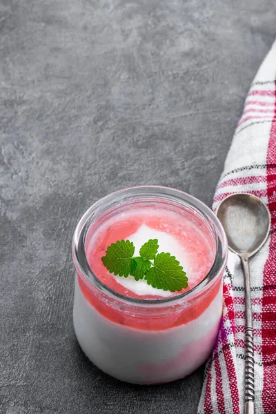 Fresh Natural Homemade Organic Yogurt Berry Jam Chia Seed Glass — Stock Photo, Image