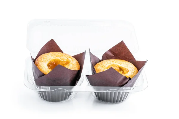 Muffins Fraîchement Cuits Avec Garniture Confiture Abricot Dans Emballage Plastique — Photo