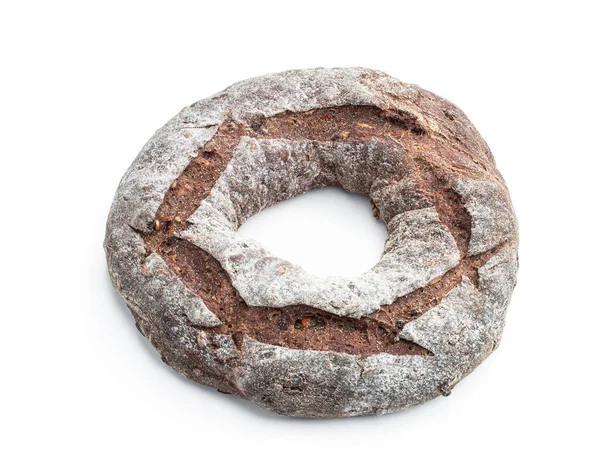 Kulatý Čerstvě Upečený Žitný Chléb Izolovaný Bílém — Stock fotografie