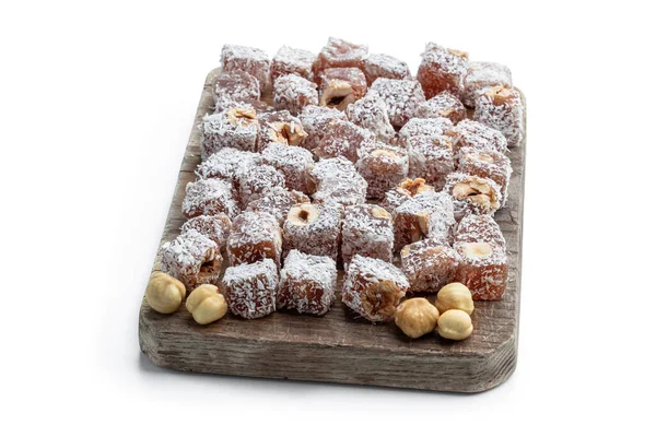 Turkish Delight Phistachio Almond Covered Coconut Isolated White Royalty Free Εικόνες Αρχείου