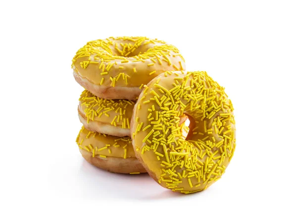 Beyaz Tepside Izole Edilmiş Gri Tepside Sarı Donutlar Telifsiz Stok Fotoğraflar