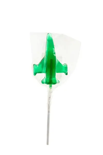 Green Lollipop Plane Wooden Stick Isolated White — Stock Photo, Image