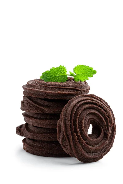 Empilement Biscuits Chocolat Beurre Isolés Sur Blanc Images De Stock Libres De Droits