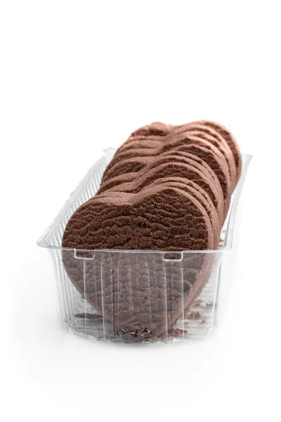 Biscoitos Chocolate Manteiga Forma Coração Embalagem Plástico Isolado Branco Fotos De Bancos De Imagens Sem Royalties