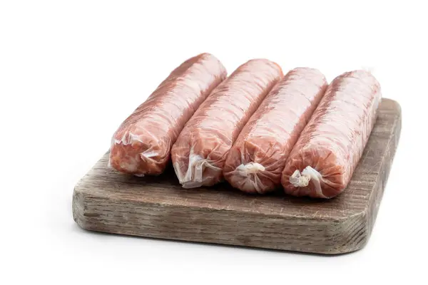 Rauw Varkensvlees Worst Geïsoleerd Witte Achtergrond Stockfoto