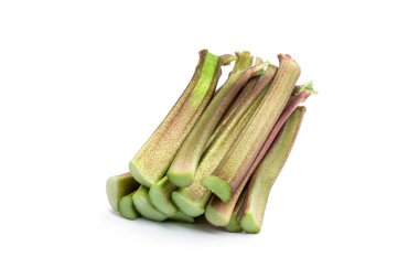 Taze yeşil ravent sapı beyaza izole edilmiş. 