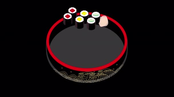 日本のニギリ寿司は寿司の浴槽に飛び込む — ストック動画