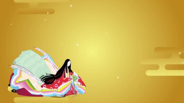 日本经典 民族服装 一个12层的和服 一个贵族妇女 背景雾黄金 — 图库视频影像