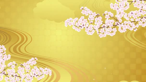 Japoński Styl Tła Ilustracja Wideo Wiosenne Kwiaty Wiśni Złote Tło — Wideo stockowe
