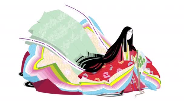 Японська Класика Національний Костюм Дванадцятишарове Кімоно Аристократична Жінка — стокове відео