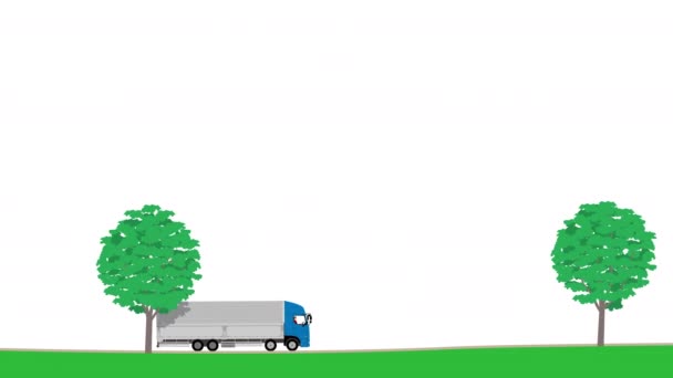 Paisagem Com Árvores Beira Estrada Grande Caminhão Ilustração Vídeo — Vídeo de Stock
