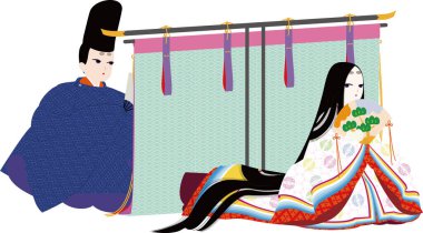 A couple dating. Image illustration of a woman in Japanese kimono 
