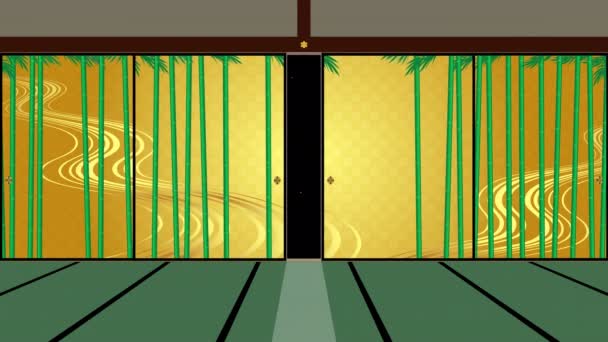 Puertas Correderas Con Pinturas Bambú Partición Abre Cierra Habitación Estilo — Vídeos de Stock