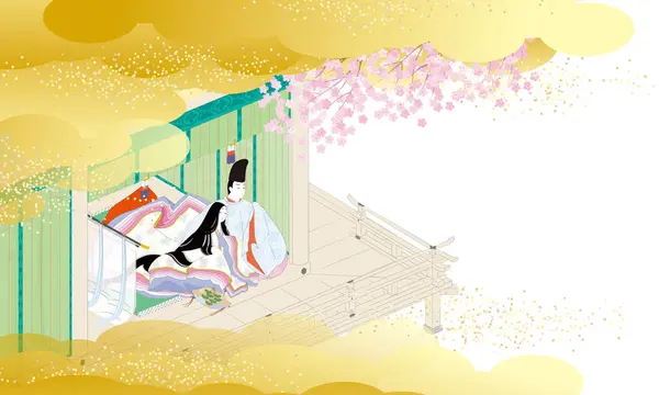 Image Illustration Classical Japanese House Woman Kimono Man Straight Robe — Stock Photo, Image