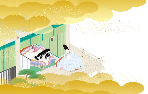 Afbeelding Illustratie Van Een Klassiek Japans Huis Met Een Vrouw — Stockfoto