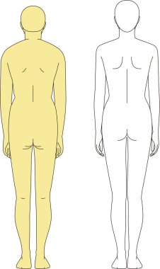 Kamburu çıkmış bir kadın ve ayakta duran güzel bir kadın. Tüm sırt kaslarının tasviri