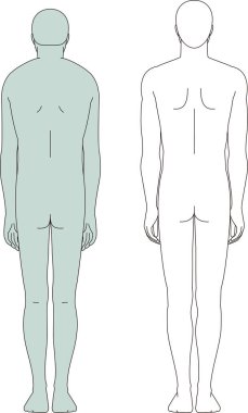 Kamburu çıkmış bir adam ve güzel bir duruşu olan bir adam. Tüm vücut illüstrasyonu