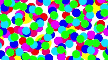 Yüzen, dönen ve rastgele hareket eden yeşil ve mavi dairelerin soyut çizimi