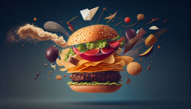 Havada hareket eden bir hamburger.